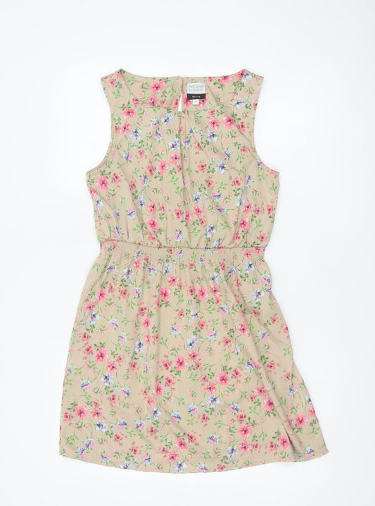 New Look Women’s Beige Floral Petite 10 Sleeveless A-Line Dress