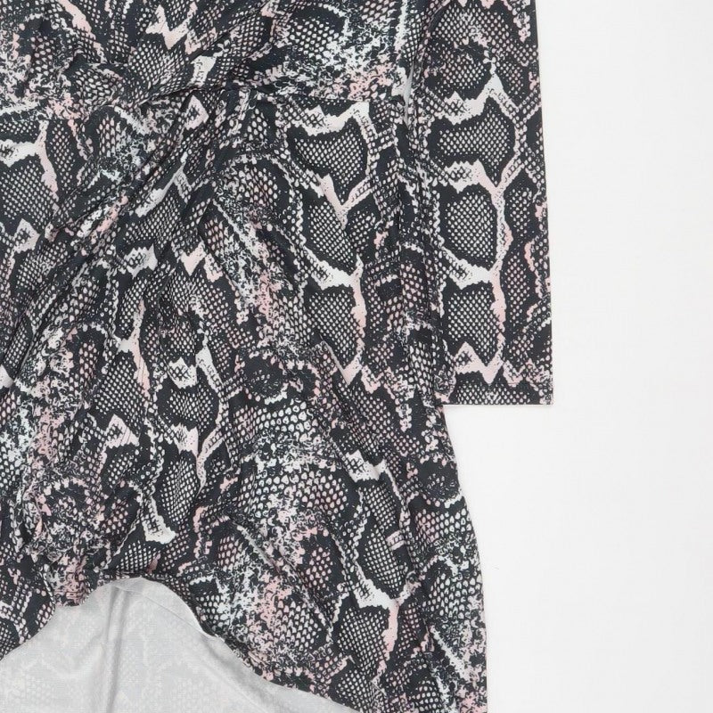 River Island Women Black Pink Animal Print Wrap Dress UK 8 Knee Length