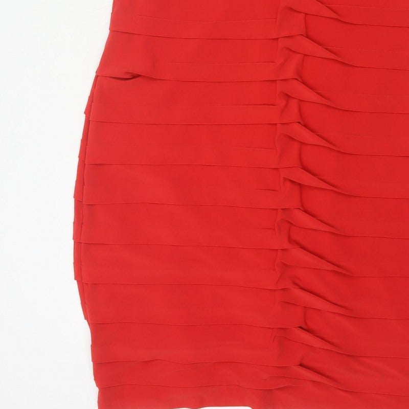 Roman Women Red UK 20 Bodycon Ruffle V-Neck Knee Length Party Dress