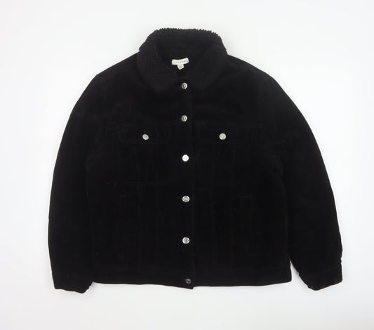 Topshop Women’s Black UK 10 Corduroy Jacket Faux Fur Collar