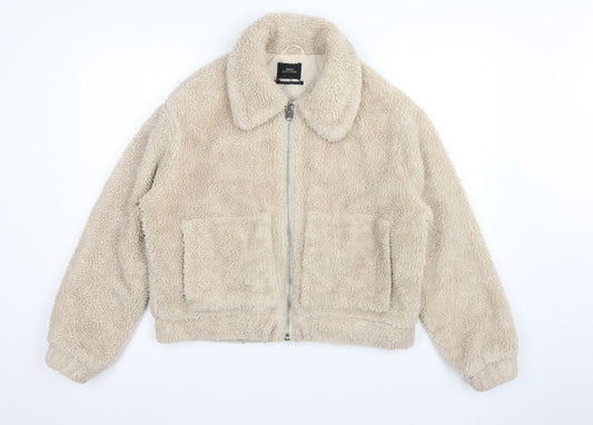 Urban Outfitters Women Beige M Teddy Fleece Zip Jacket Collared