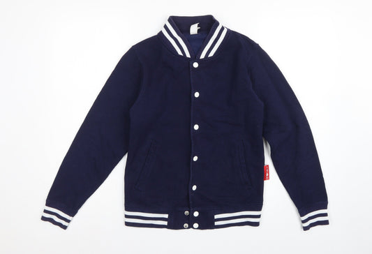Back view of Just Hoods unisex adults blue xs varsity snap cardigan sweatshirt