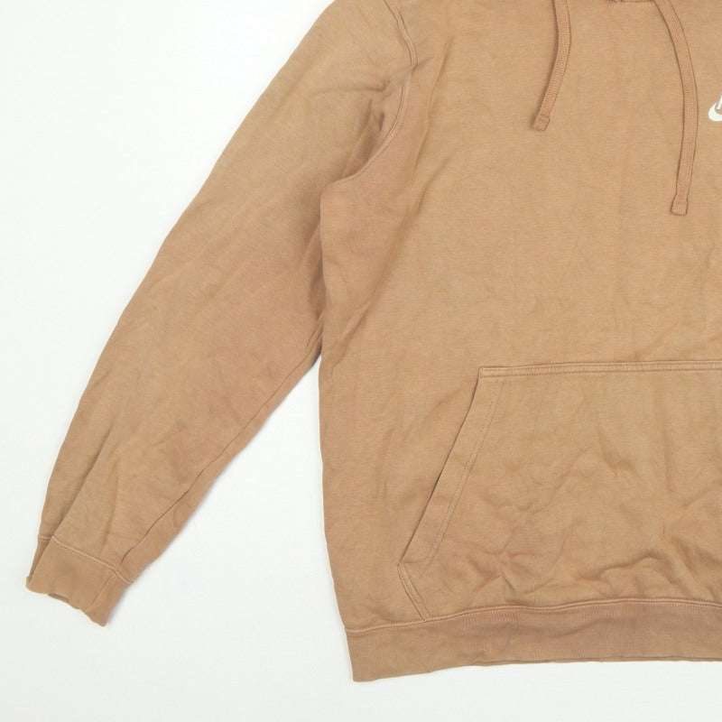Nike Men’s Beige Large Pullover Hoodie Logo Fleece Pocket