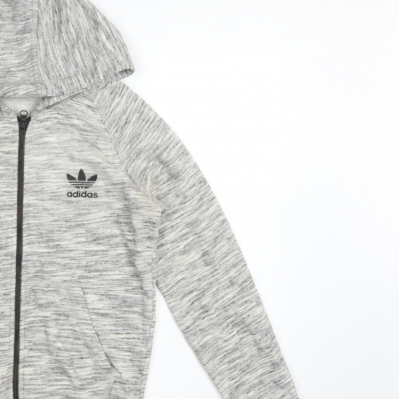 Adidas Originals Women Grey Marl UK 10 Full Zip Hooded Logo Hoodie