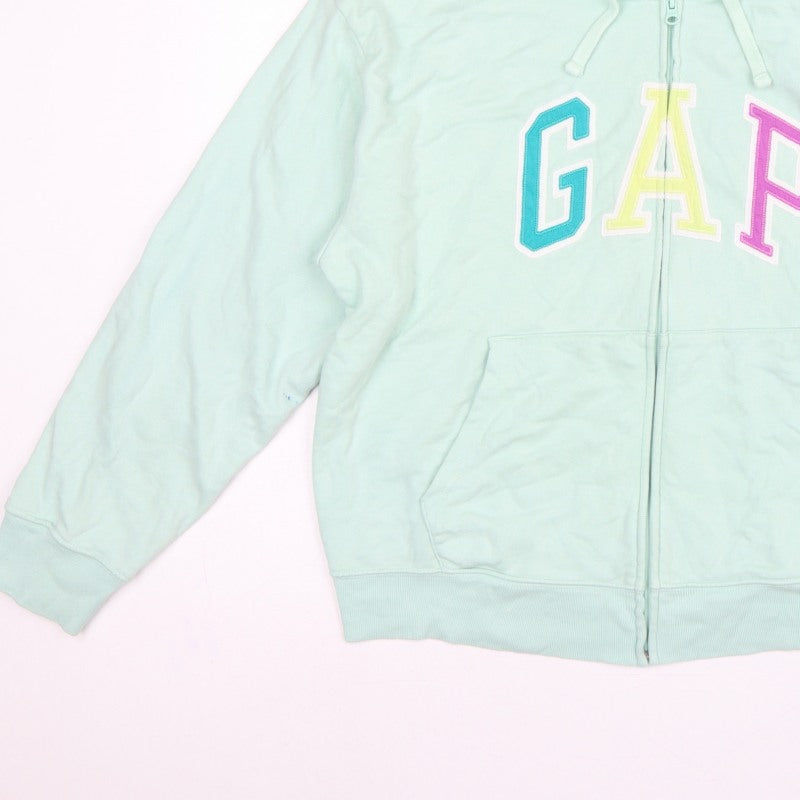 Gap Women’s Mint Green L Full Zip Hooded Logo Hoodie Cotton Blend