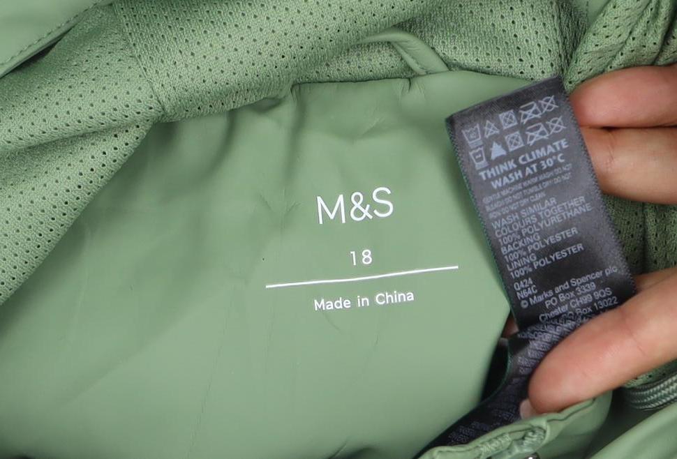 Marks & Spencer Women's Green UK 18 Hooded Waterproof Rain Coat