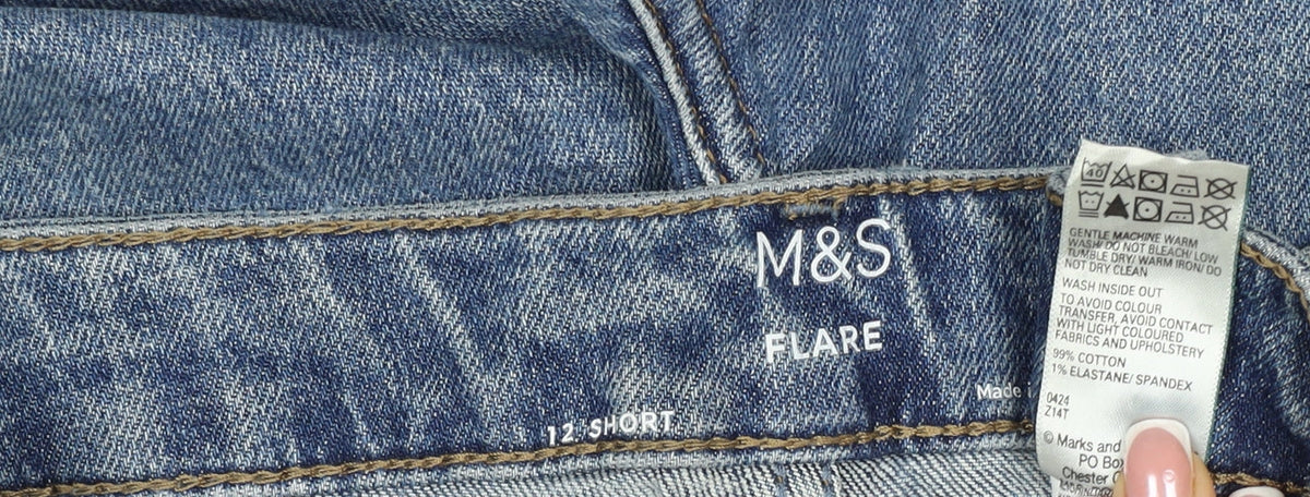 Marks and Spencer Women Blue Size 12 Short Flare Stretch Jeans