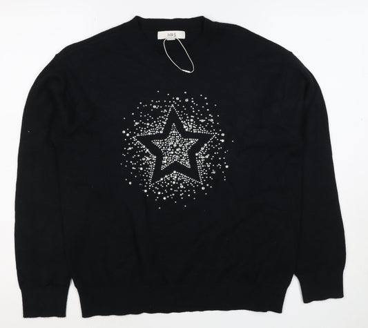 Marks and Spencer Women Black S Star Rhinestone Crew Neck Knit Jumper