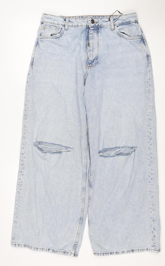 Primark Women Blue UK 12 High Rise Distressed Straight Jeans