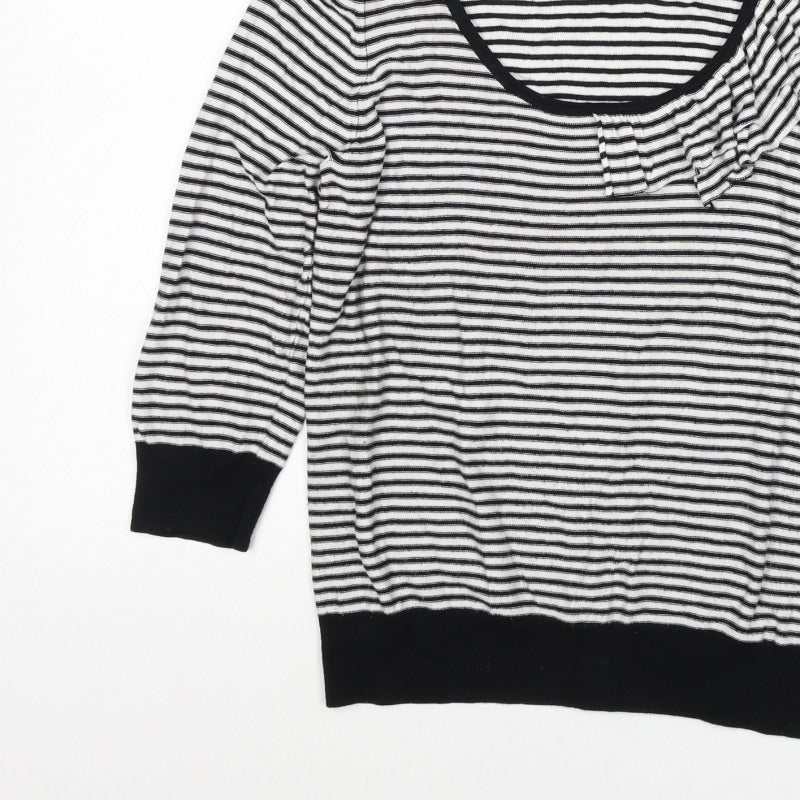 Marks & Spencer Women Black White UK 12 Striped Ruffle Knit Jumper