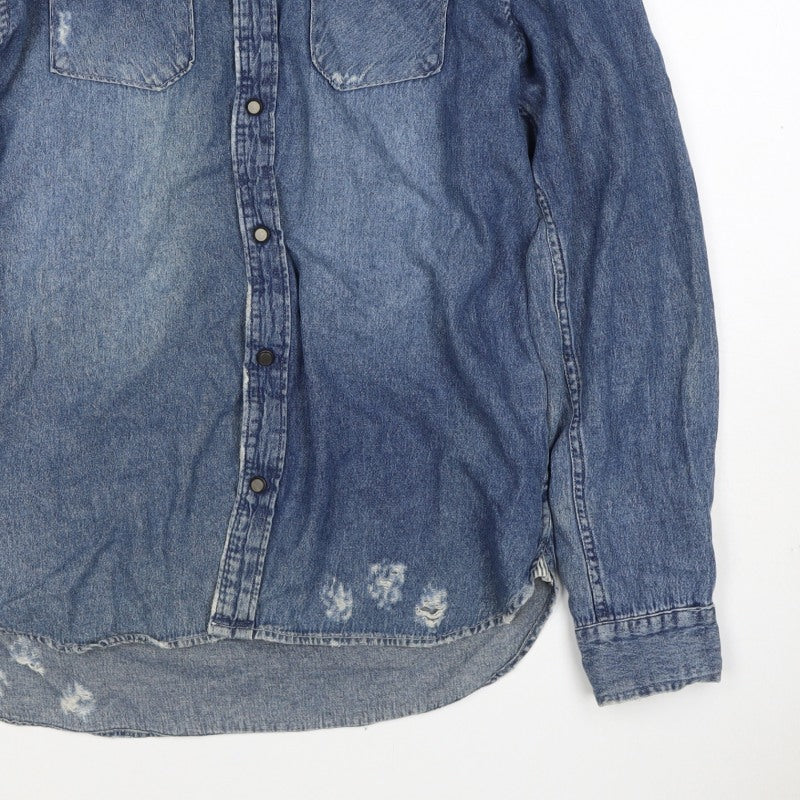 Additional view of 1975 Men’s Blue L Distressed Denim Western Snap Button-Up Shirt