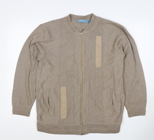 Back view of Green Woods Escape Men Beige M Full Zip Cotton Acrylic Knit Jumper