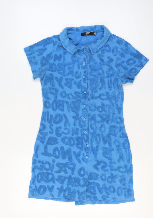 Jaded London Women Blue UK 12 Terry Leopard Print Playsuit
