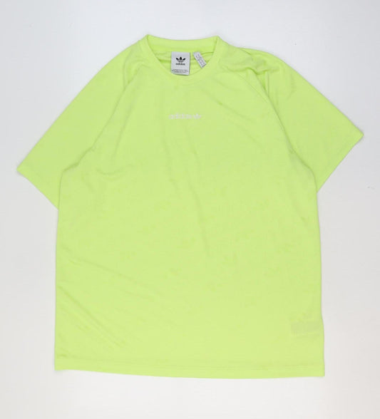 adidas Men Green XL Logo Graphic Raglan Crew Neck T-Shirt