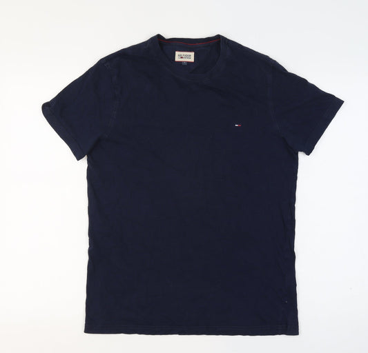 Back view of Hilfiger Denim Men’s Blue L Classic Logo Crew Neck T-Shirt