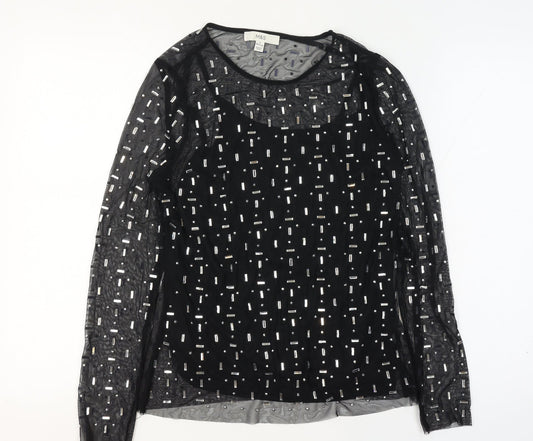 Marks and Spencer Women Black UK 12 Sheer Beaded Mesh Party Blouse