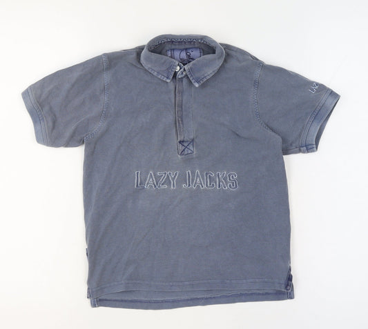 Back view of Lazy Jacks boys’ blue 7-8 years classic cotton logo polo shirt