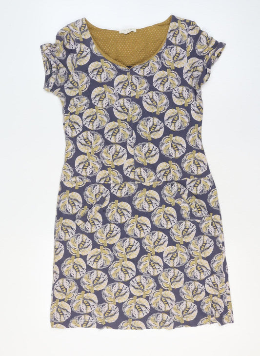 White Stuff Women’s Blue Yellow Floral Shift Dress UK 10 Short Sleeve