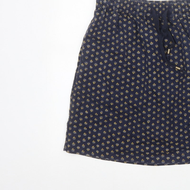 Fat Face Women Blue Floral Lyocell Mini Skirt UK 12 Elastic Waist