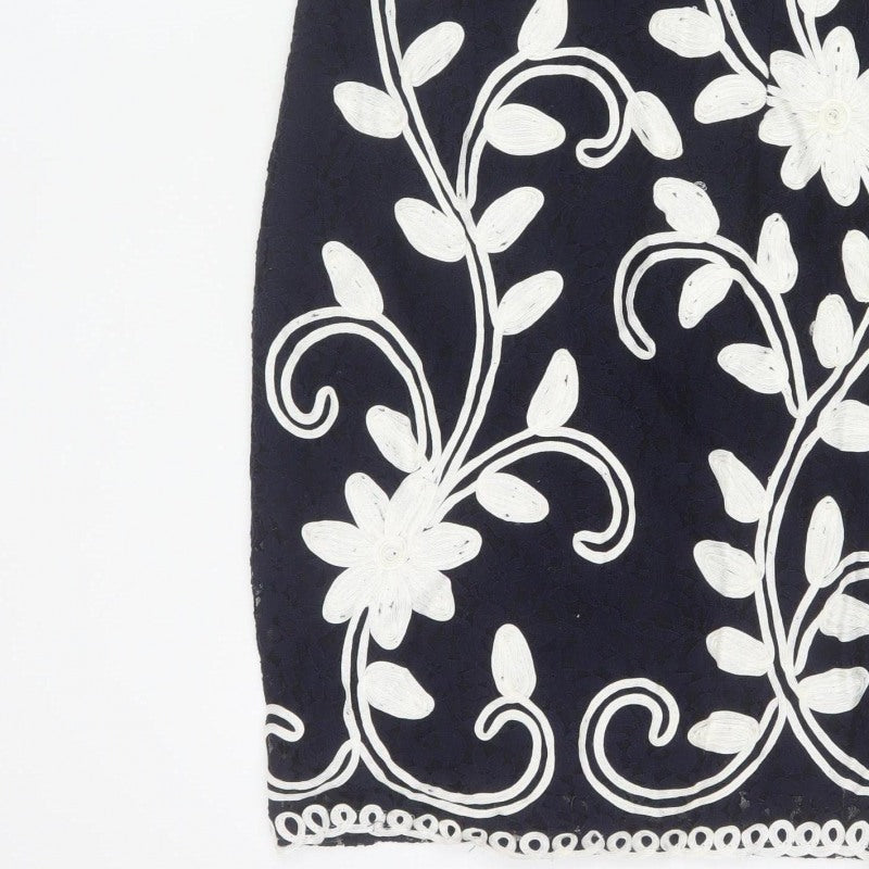 Roman Women Blue Floral Embroidered Bodycon Dress Size 16