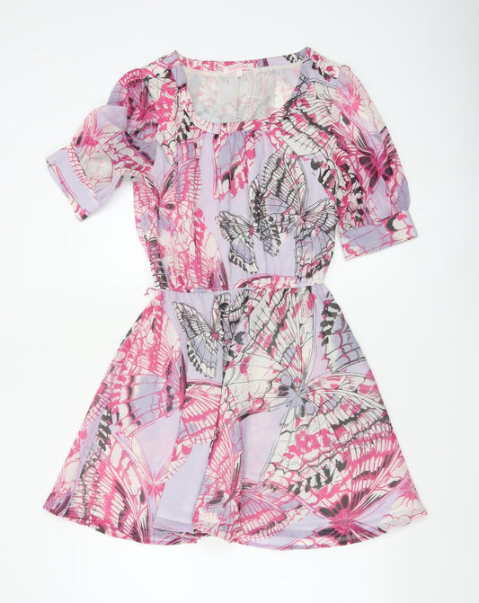 Butterfly by Matthew Williamson Women's Pink Butterfly Fit Flare Dress UK 10