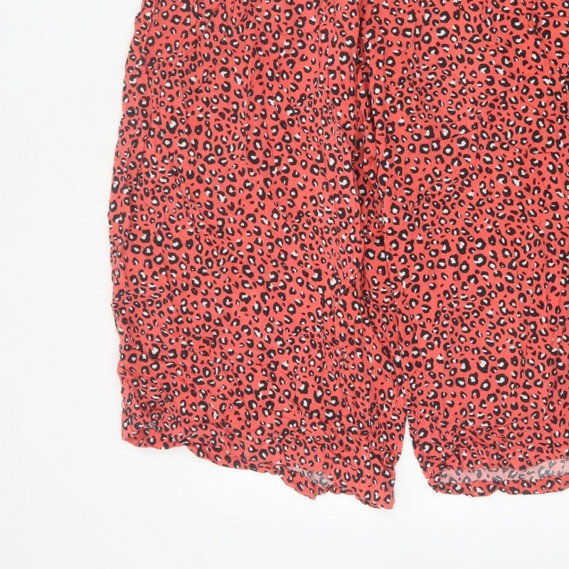 Marks and Spencer Women Red Animal Print Wide Leg Cropped Trousers UK 20