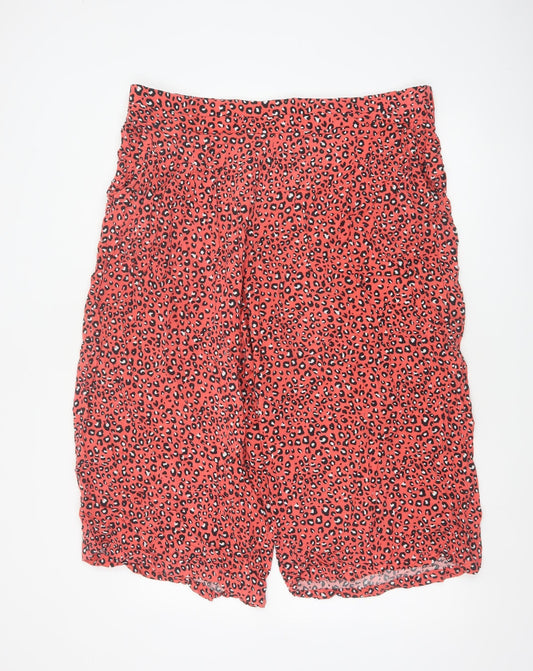 Marks and Spencer Women Red Animal Print Wide Leg Cropped Trousers UK 20