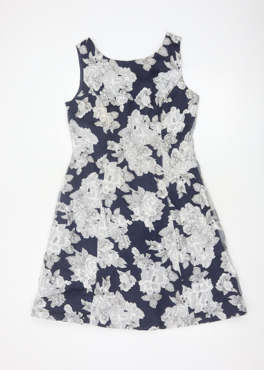 Phase Eight Women Blue Floral A-Line Sleeveless Dress UK 12