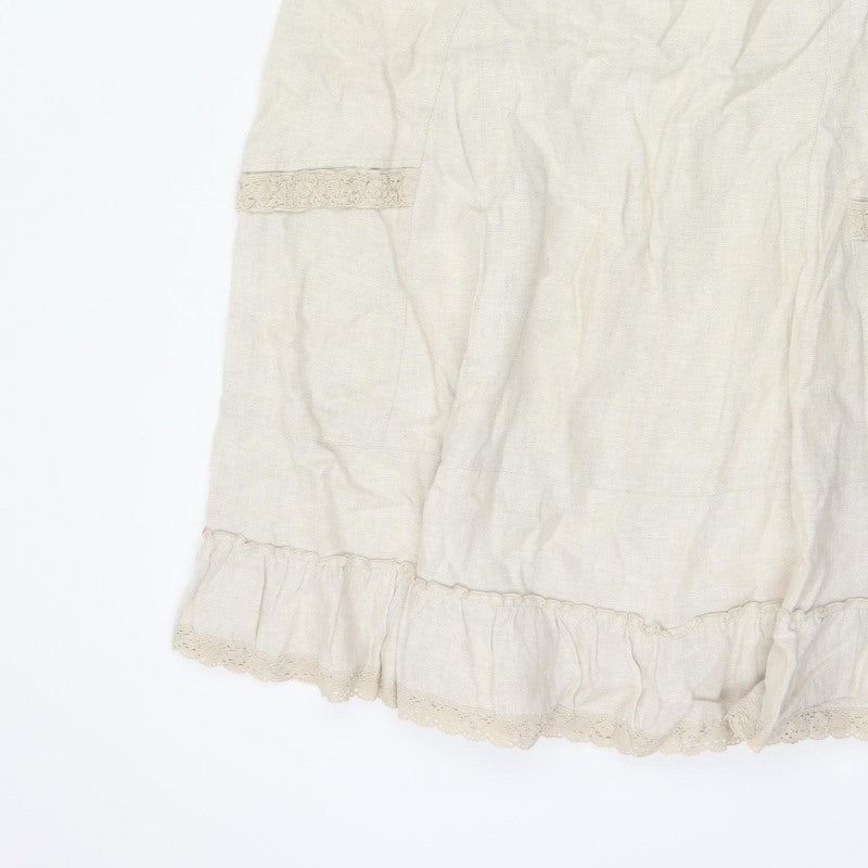 George Women Ivory UK 14 Pure Linen Peasant Long Lace Ruffle Skirt