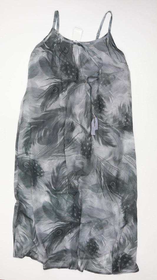 Joanna Hope Women’s Grey UK 20 Midi Chiffon Feather Print Slip Dress