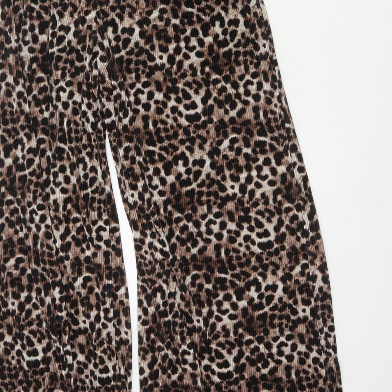 ASOS DESIGN Women Brown Leopard Print Pleated Wide Leg Jumpsuit UK 12
