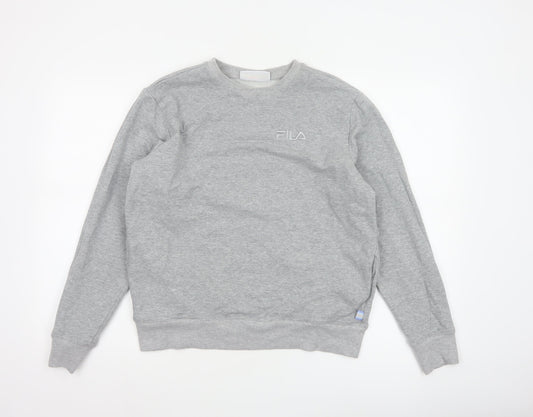 FILA Women’s Grey M Logo Crew Neck Pullover Sweatshirt Cotton
