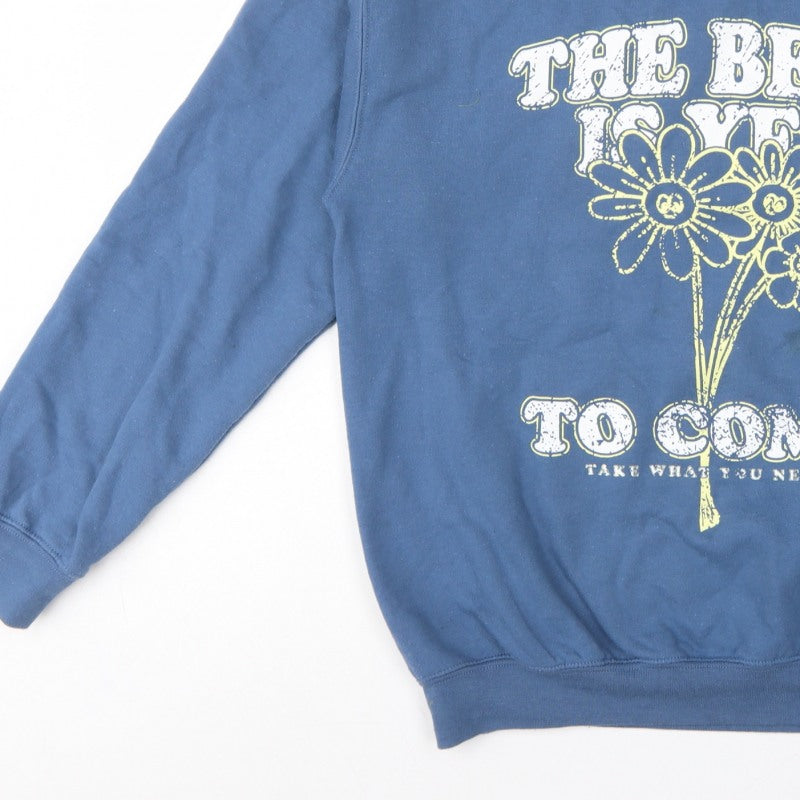 River Island Women Blue M Pullover Sweatshirt Flower Slogan Graphic