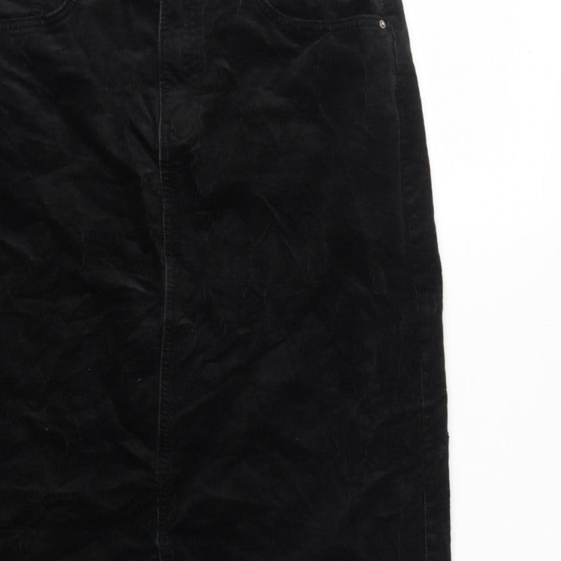 Marks and Spencer Women Black UK 10 Long Corduroy Pencil Skirt