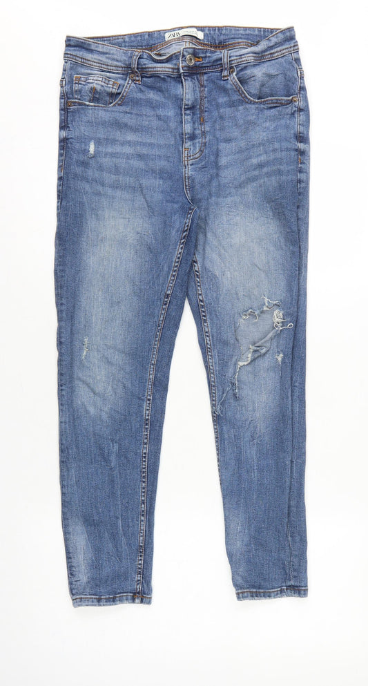 Zara Women Blue UK 14 Skinny Distressed Stretch Denim Jeans