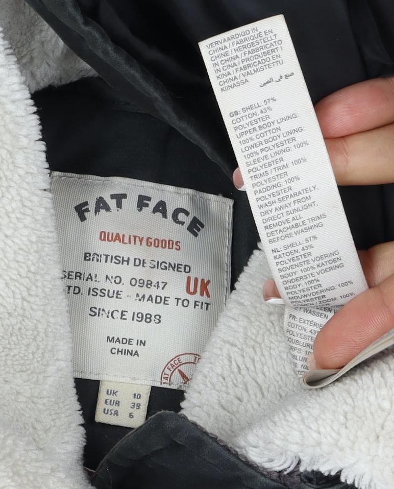 Fat Face Women’s Black UK 10 Hooded Parka Coat Sherpa Lined