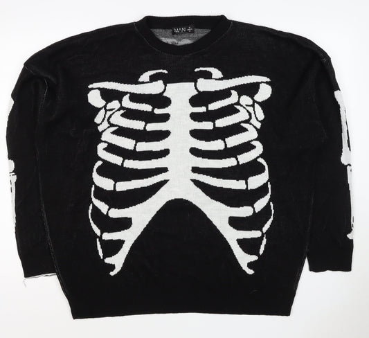 Back view of Man Avan Men’s Black M Skull Gothic Graphic Knit Crew Neck Jumper