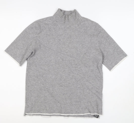 Zara Women Grey High Neck Short Sleeve Knit Tunic Jumper UK 12