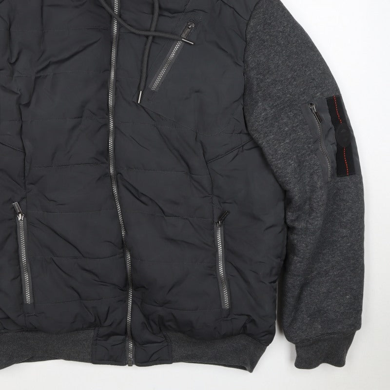 Firetrap Men’s Black Grey Hooded Padded Bomber Jacket Size L