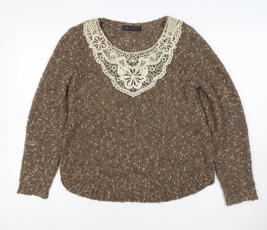 Marks and Spencer Women's Brown UK 12 Chunky Knit Lace Pullover Jumper