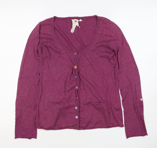 White Stuff Women’s Purple Cotton V-Neck Button Cardigan Size 8