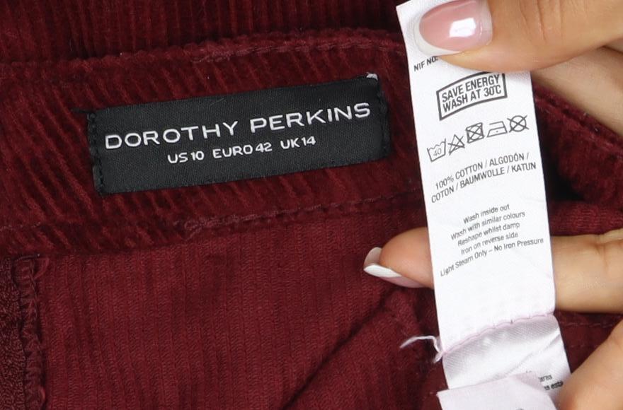 Dorothy Perkins Women Red UK 14 Corduroy Mini Pencil Skirt Zip