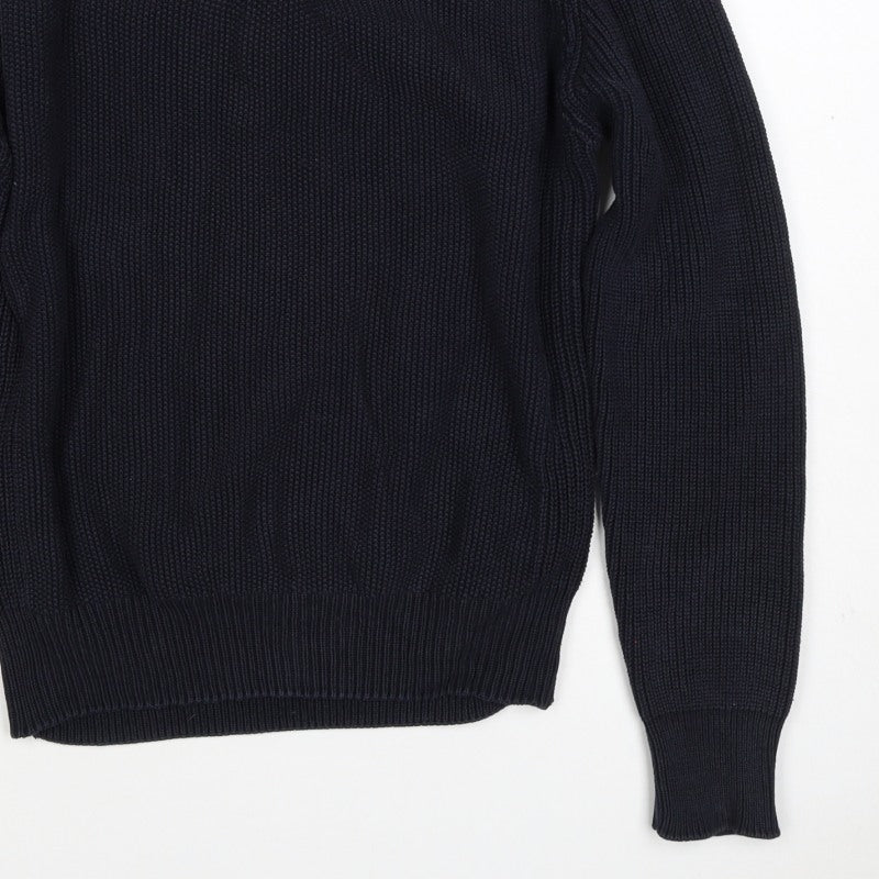 Next Men’s Blue M 1/4 Zip High Neck Chunky Knit Cotton Jumper