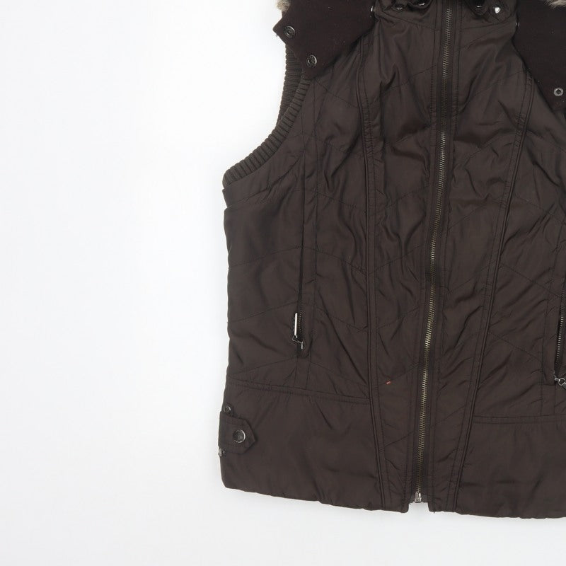 John Richmond Women Brown UK 14 Hooded Quilted Puffer Gilet
