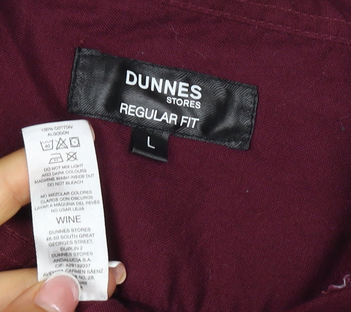 Dunnes Stores Men’s Burgundy Red L Regular Fit Cotton Button-Up Shirt