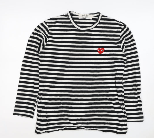 Comme des Garçons PLAY Women’s Black White Stripe Heart Long Sleeve T-Shirt XL