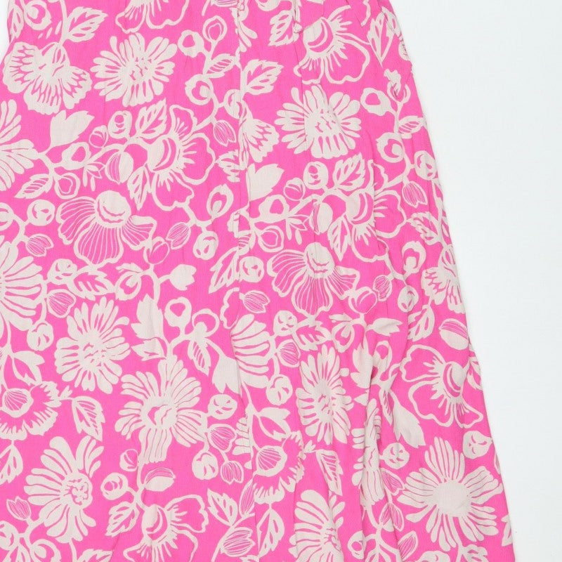 M&S Collection Women Pink Floral Size 8 Knee Length Wrap Dress