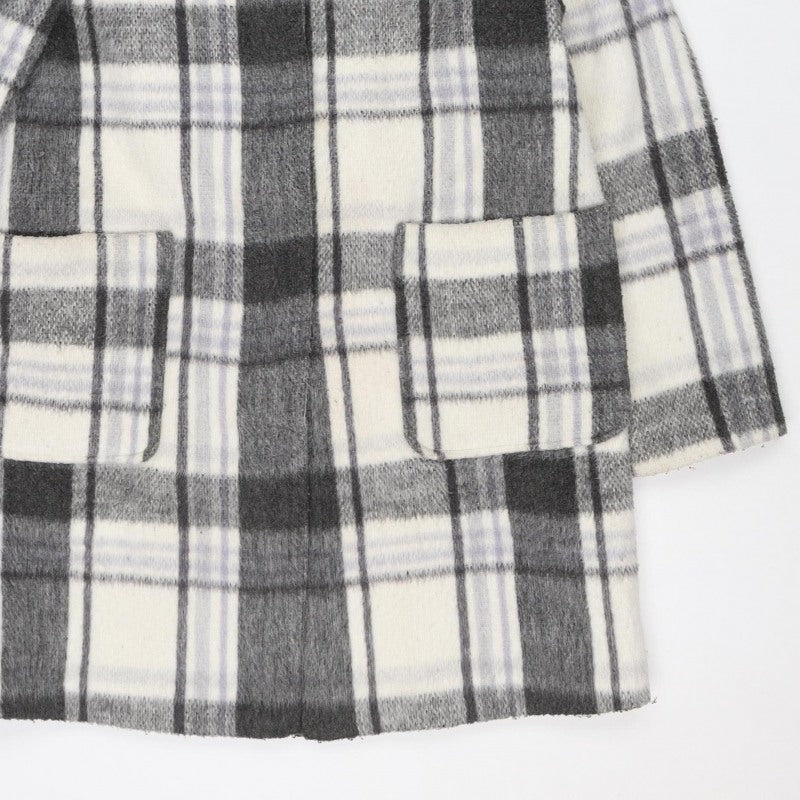 M&S Women Grey Plaid Wool Blend Mid-Length Open Coat Size 14