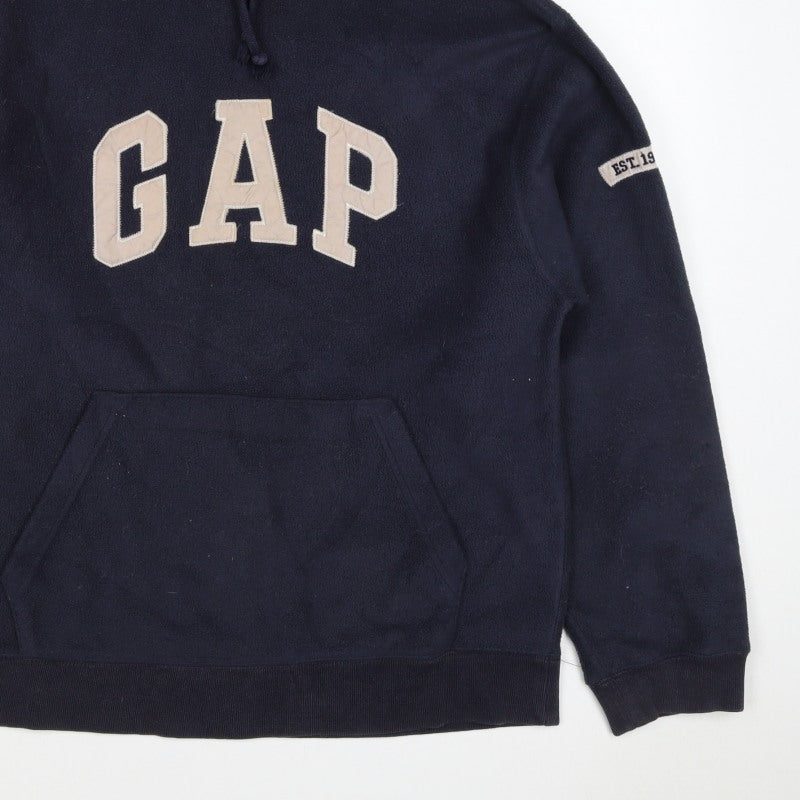 GAP Mens Blue M Fleece Pullover Hoodie Logo Pocket