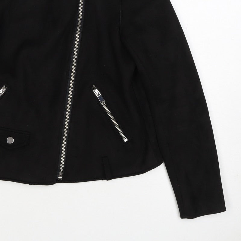 Papaya Women’s Black UK 14 Biker Jacket Faux Suede Zip